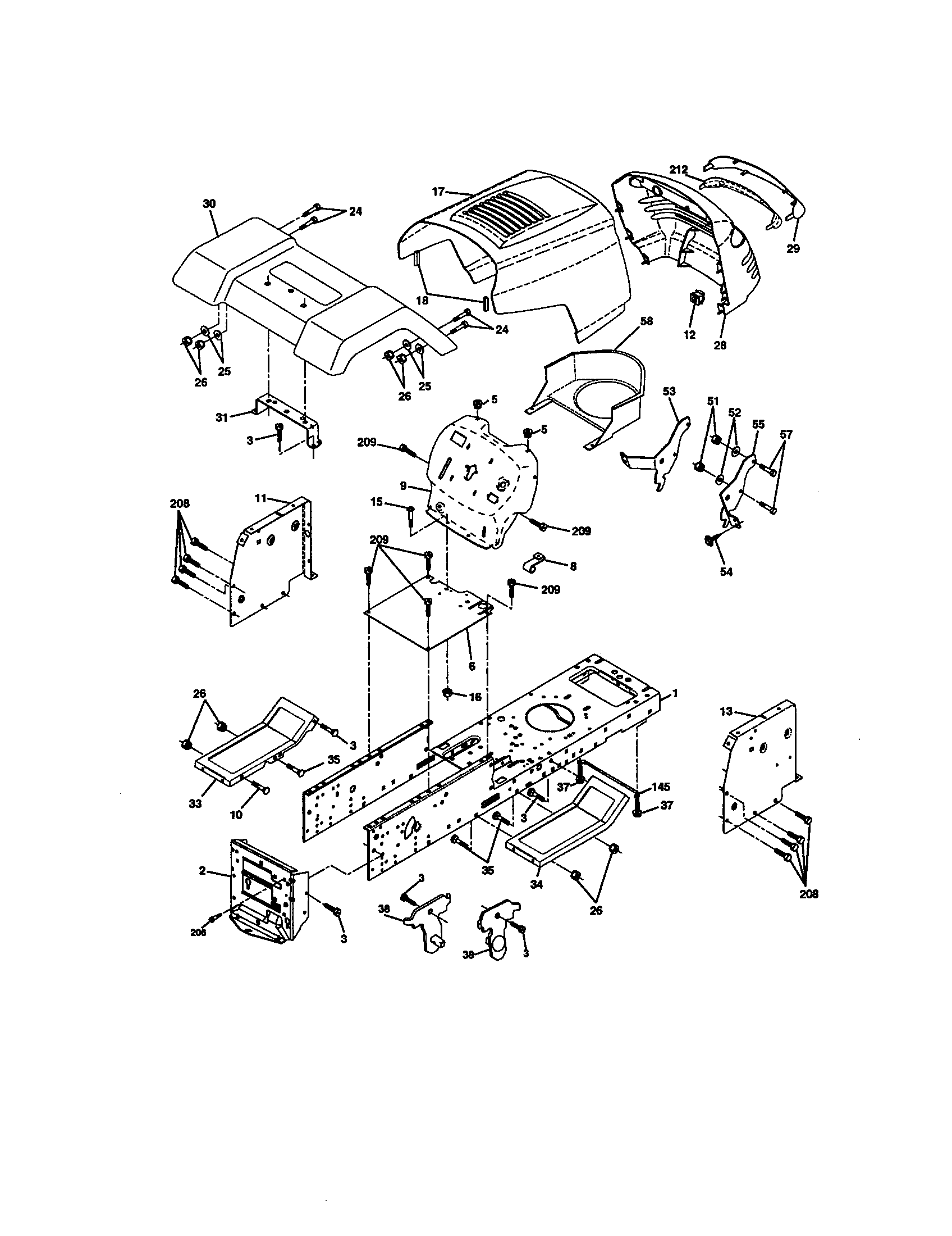 Chassis And Enclosures Diagram and Parts List for 917271530  Craftsman Lawn Tractor