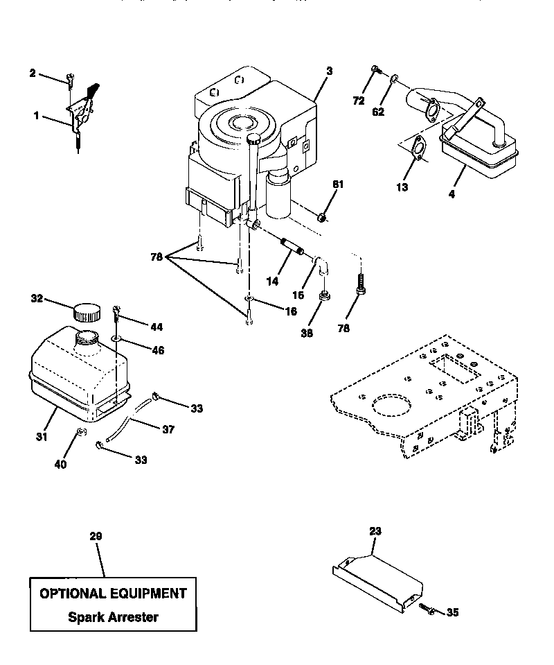 Engine Diagram and Parts List for 917270630  Craftsman Lawn Tractor