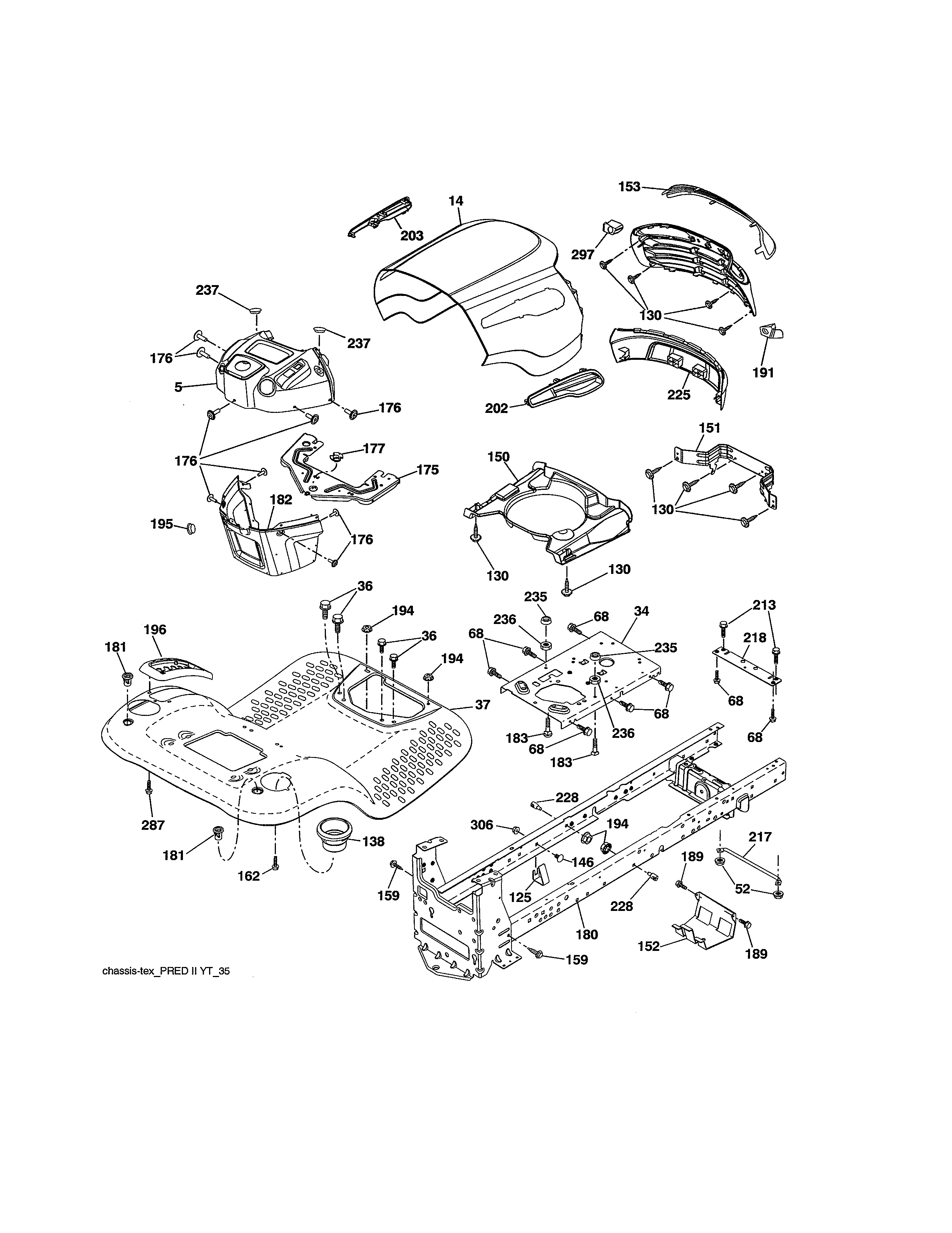 Chassis Assembly Diagram and Parts List for 917989250  Craftsman Lawn Tractor