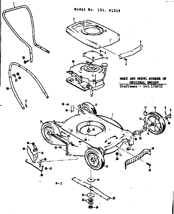 Replacement Parts Diagram and Parts List for 13191319  Craftsman Lawn Mower