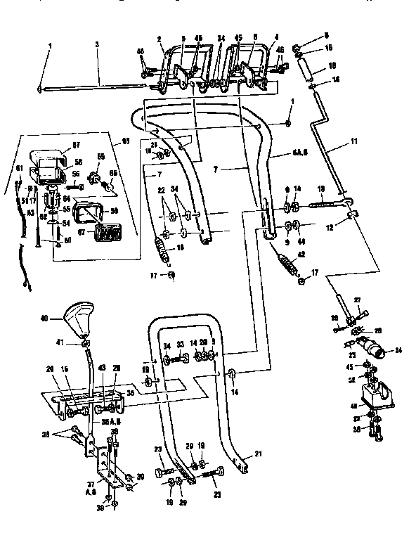 Upper Handle Assembly Diagram and Parts List for 88416  Craftsman Snow Blower