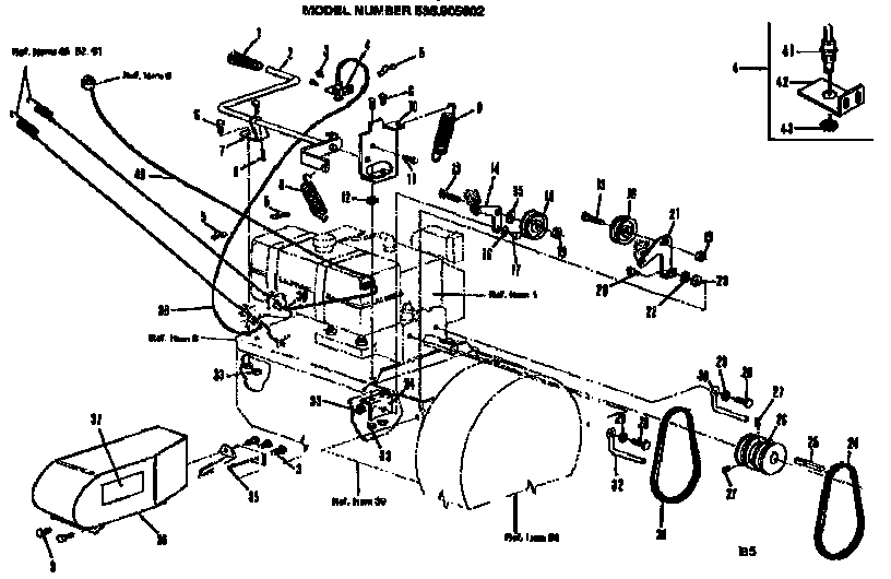Throwout Handel Diagram and Parts List for 536905602  Craftsman Snow Blower