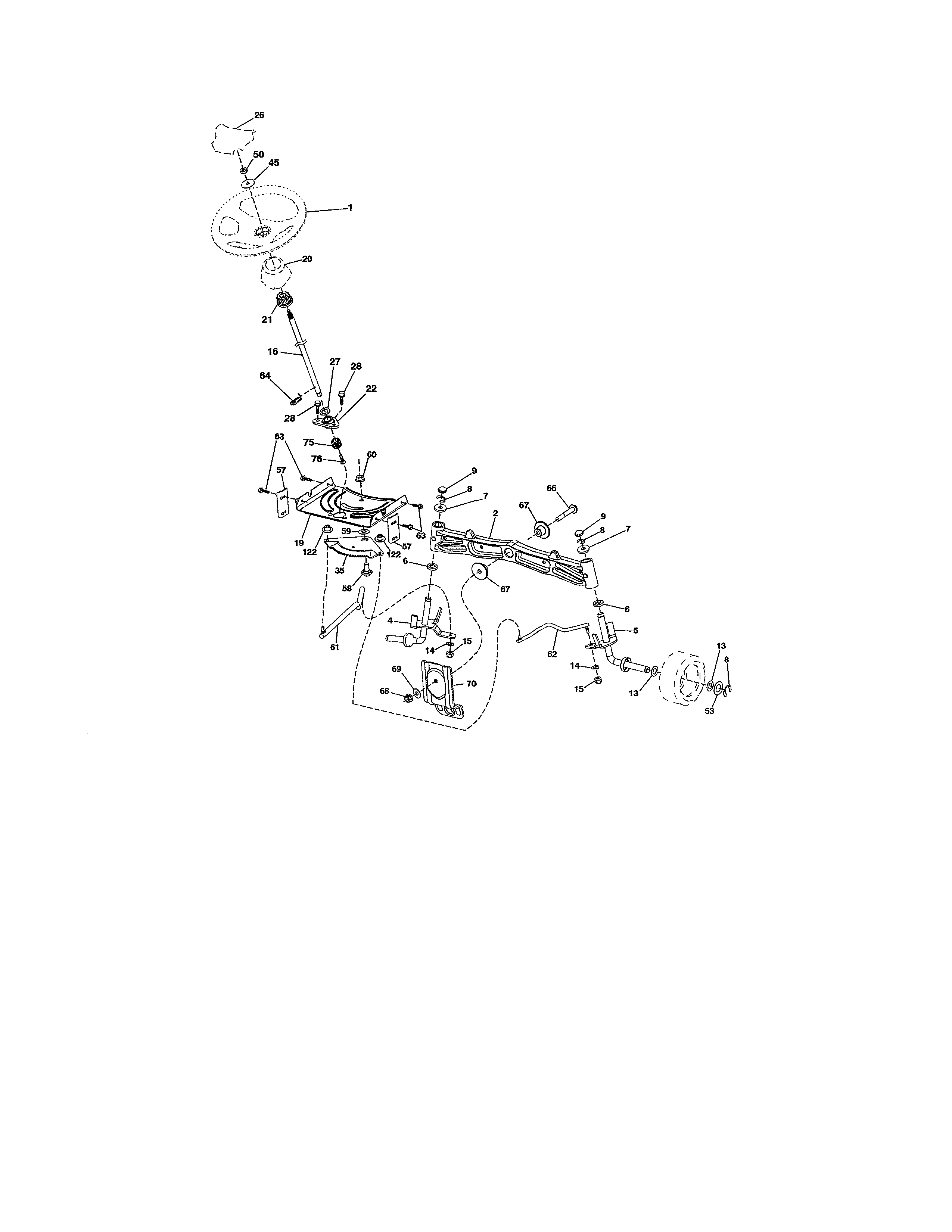 Steering Assembly Diagram and Parts List for 917989240  Craftsman Lawn Tractor