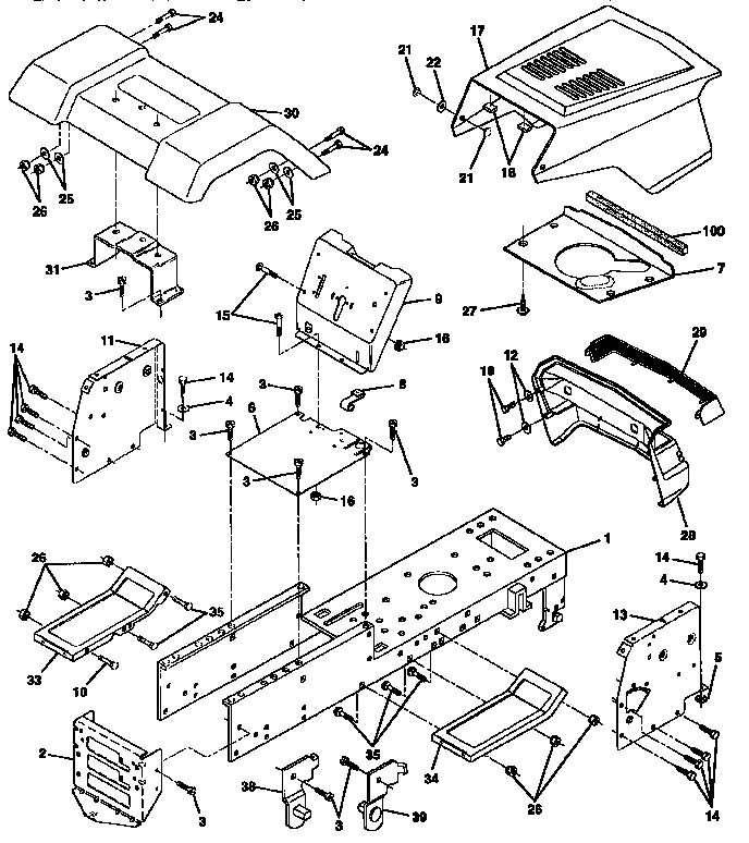 Chassis And Enclosures Diagram and Parts List for 917257590  Craftsman Lawn Tractor