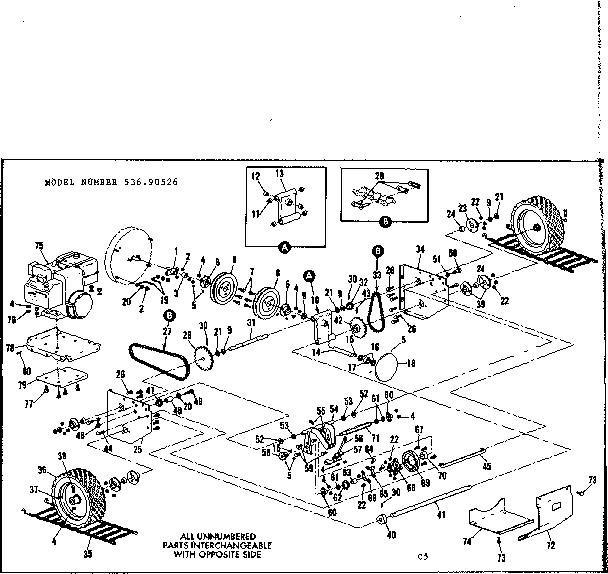 Wheel Assembly Diagram and Parts List for 53690526  Craftsman Snow Blower