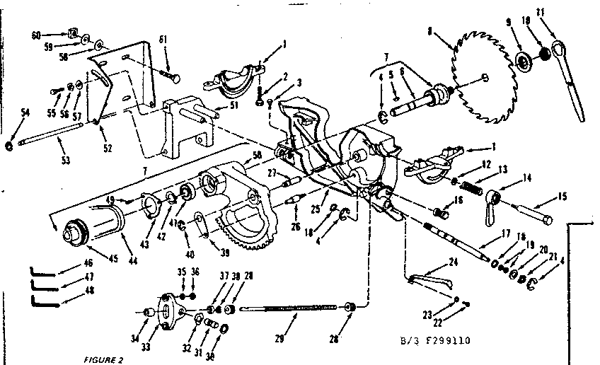 Base Motor Assembly Diagram and Parts List for 113299110  Craftsman Saw