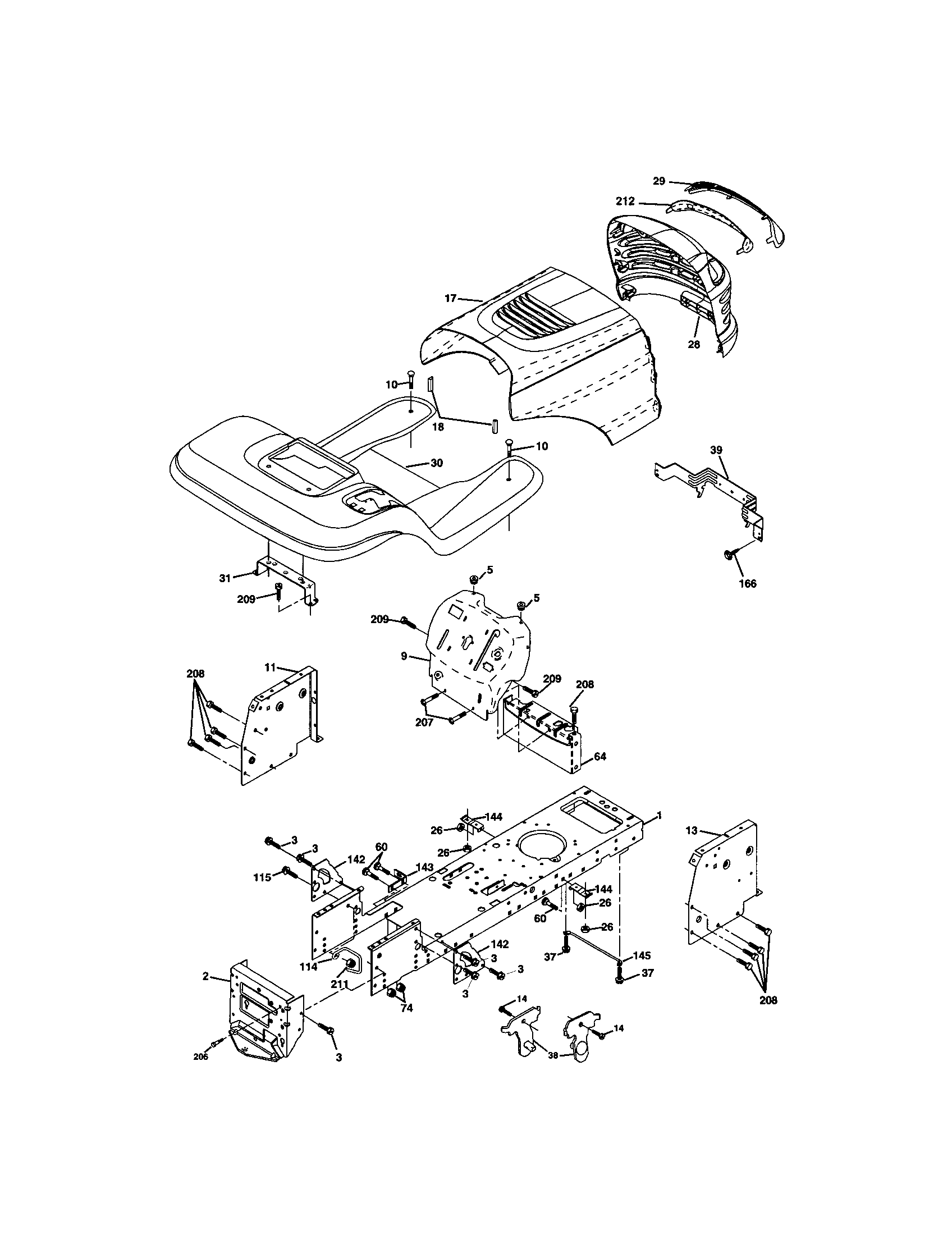 Chassis And Enclosures Diagram and Parts List for 917273390  Craftsman Lawn Tractor