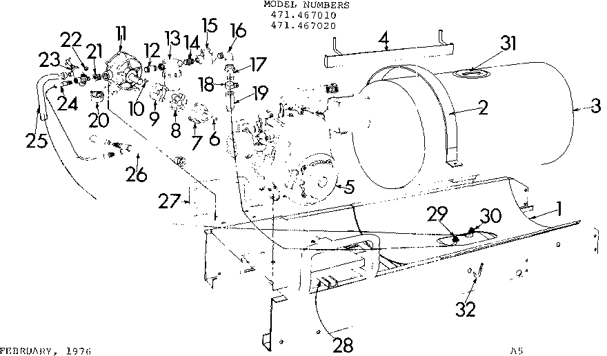 Tank And Frame Assembly Diagram and Parts List for 471467010  Craftsman Pressure Washer