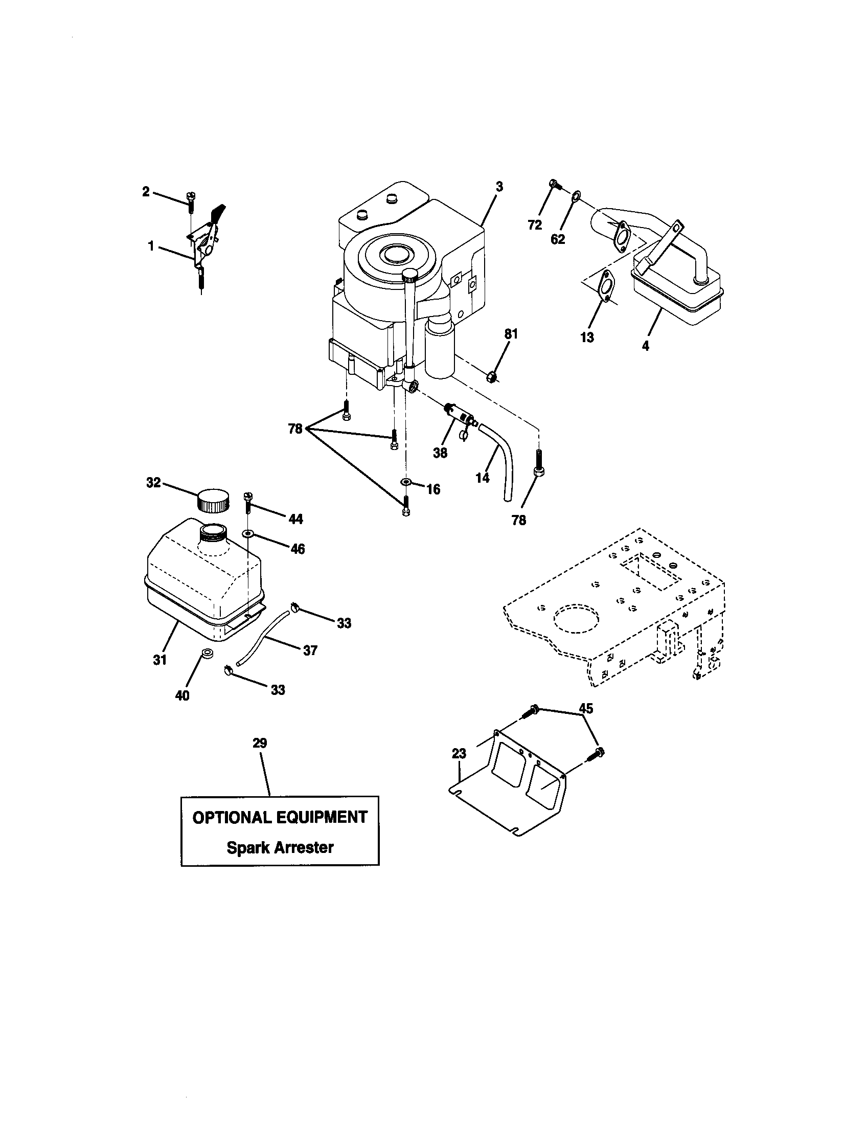 Engine Diagram and Parts List for 917271631  Craftsman Lawn Tractor
