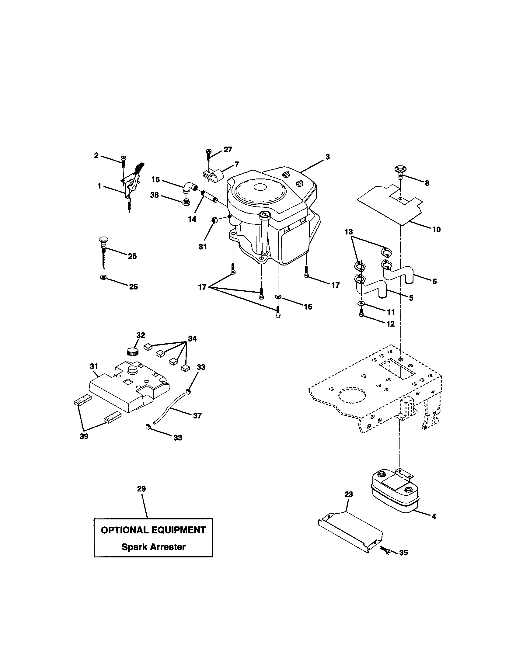 Engine Diagram and Parts List for 917270770  Craftsman Lawn Tractor