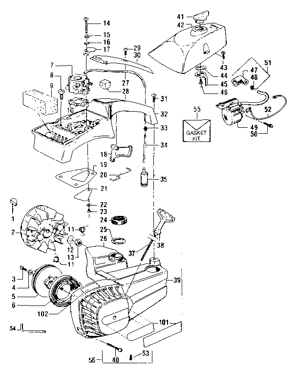 Flywheel Assembly Diagram and Parts List for 358355150  Craftsman Chainsaw