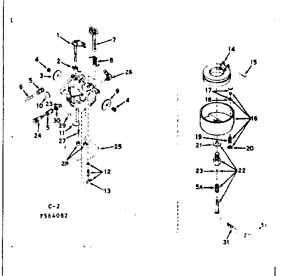 Carburetor Diagram and Parts List for 143564082  Craftsman Engine
