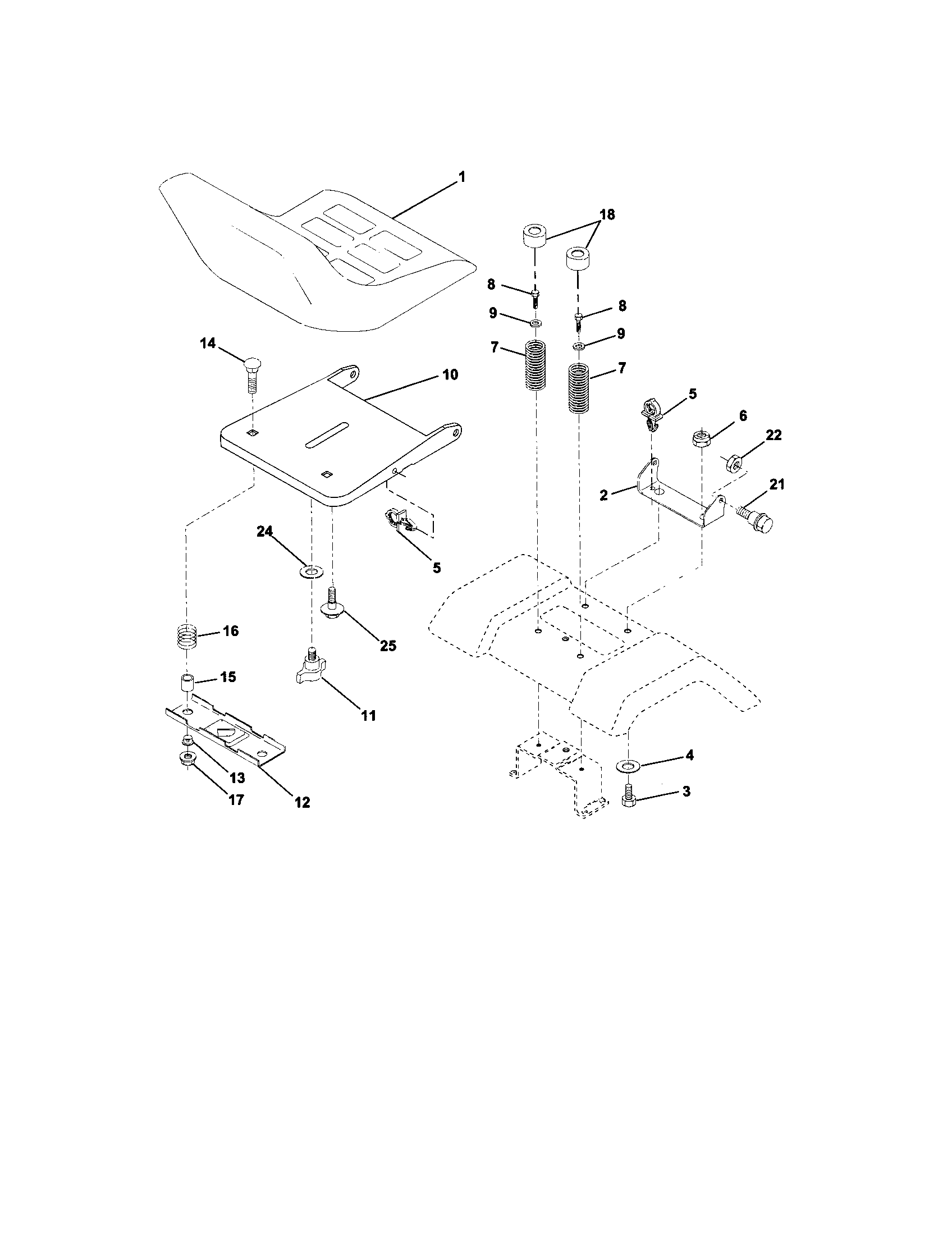 Seat Assembly Diagram and Parts List for 917272230  Craftsman Lawn Tractor