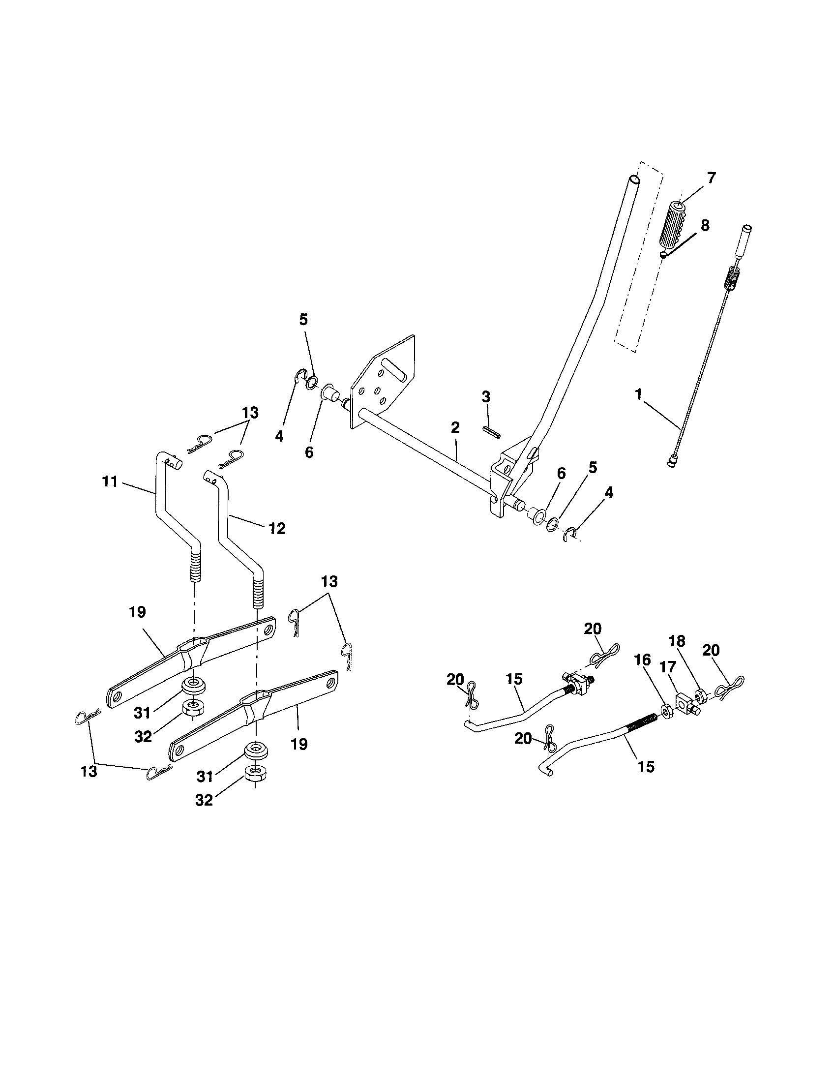 Mower Lift Diagram and Parts List for 917257401  Craftsman Lawn Tractor