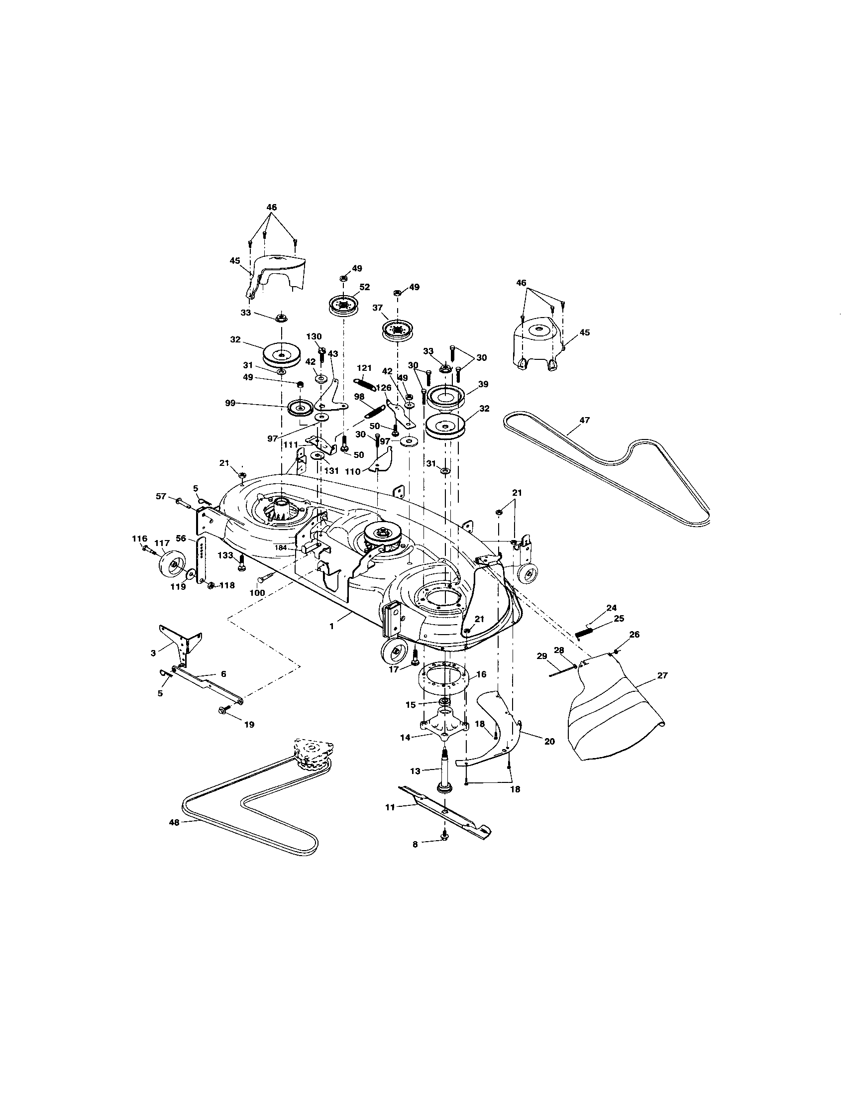 Mower Deck Diagram and Parts List for 917276070  Craftsman Lawn Tractor