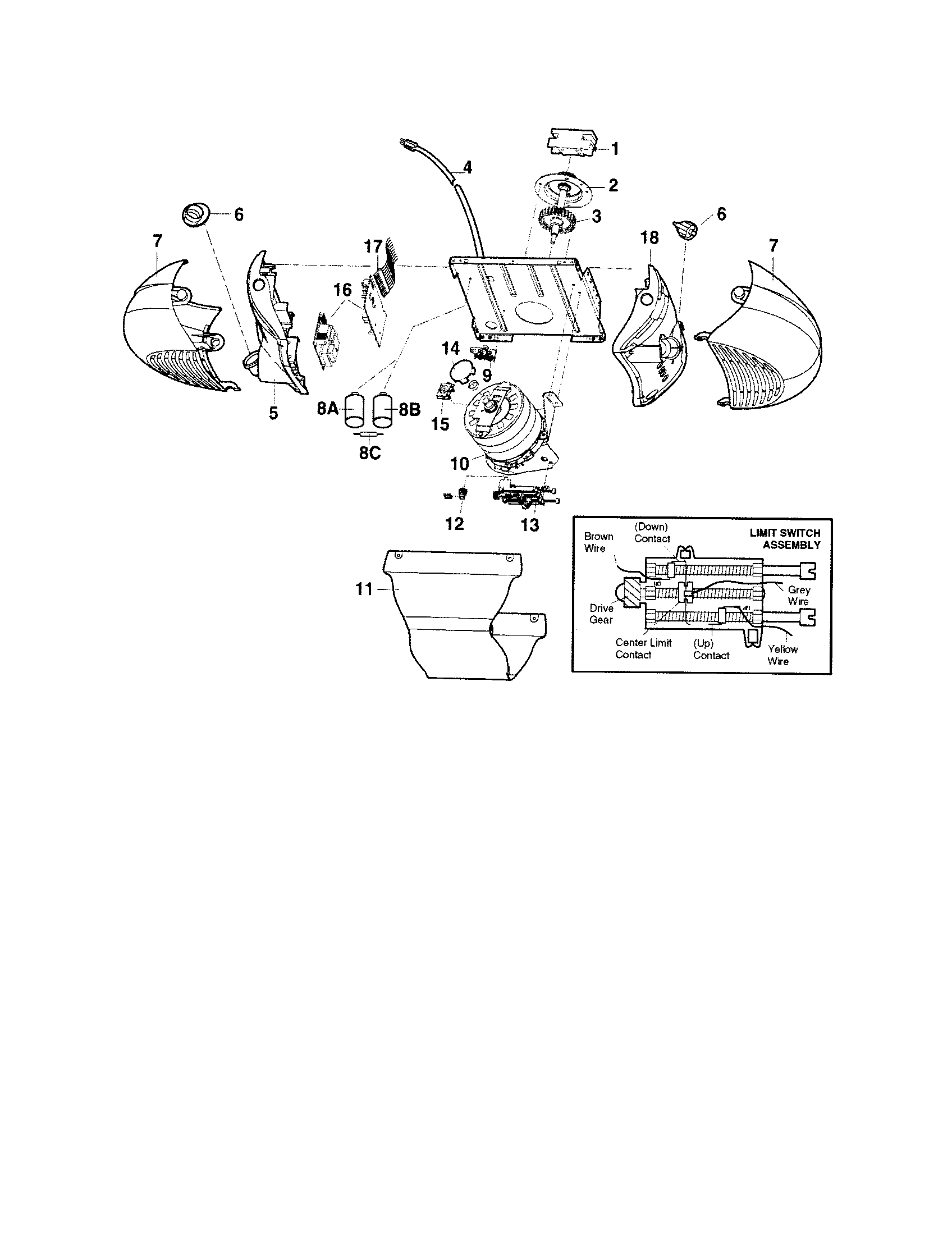 Motor Unit Assembly Diagram and Parts List for 13953997D  Craftsman Garage Door Opener