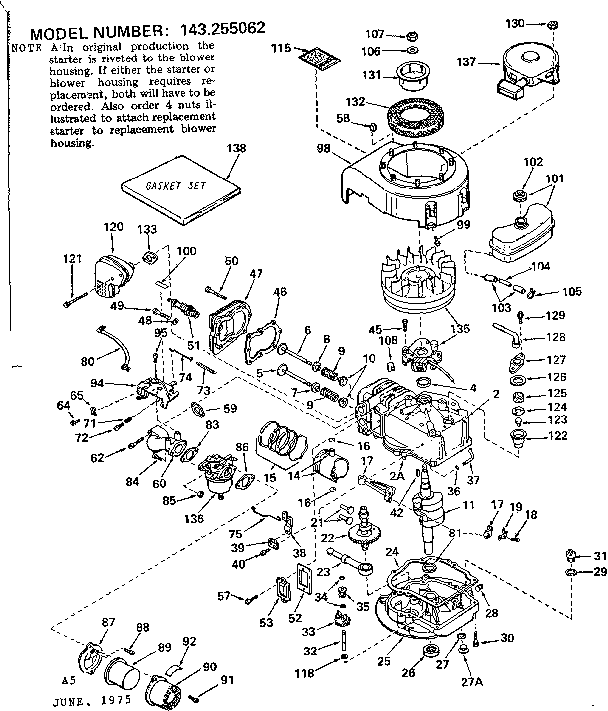 Replacement Parts Diagram and Parts List for 143255062  Craftsman Engine