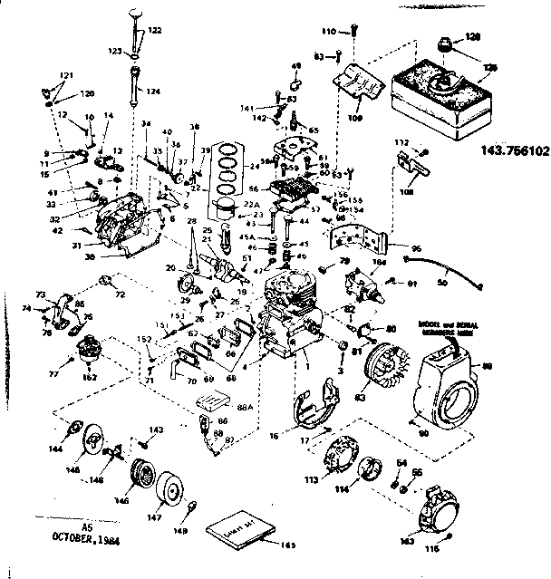 Replacement Parts Diagram and Parts List for 143756102  Craftsman Engine