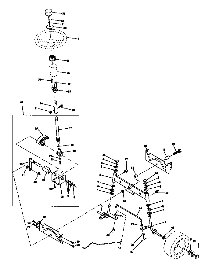 Steering Assembly Diagram and Parts List for 917270631  Craftsman Lawn Tractor