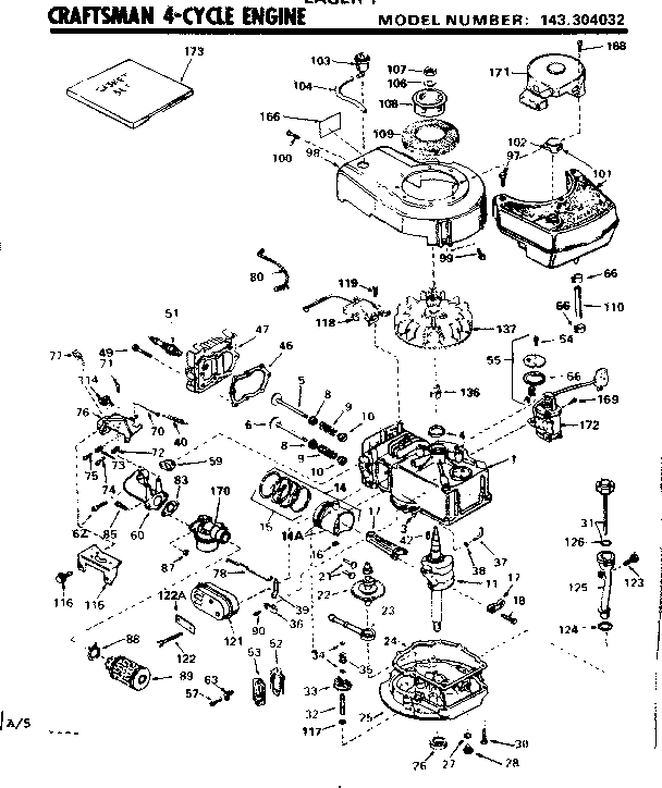 Replacement Parts Diagram and Parts List for 143304032  Craftsman Engine