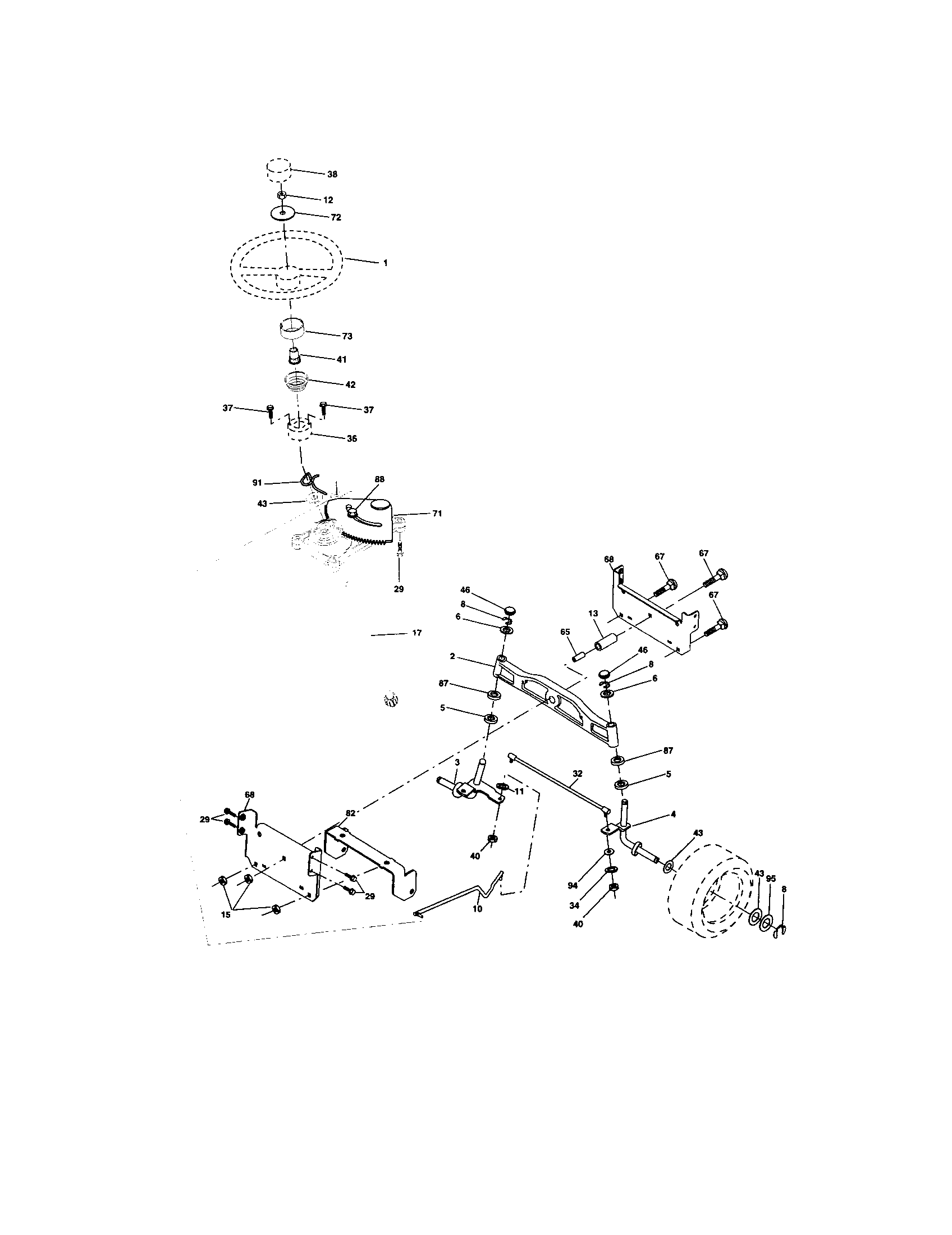 Steering Diagram and Parts List for 917273634  Craftsman Lawn Tractor