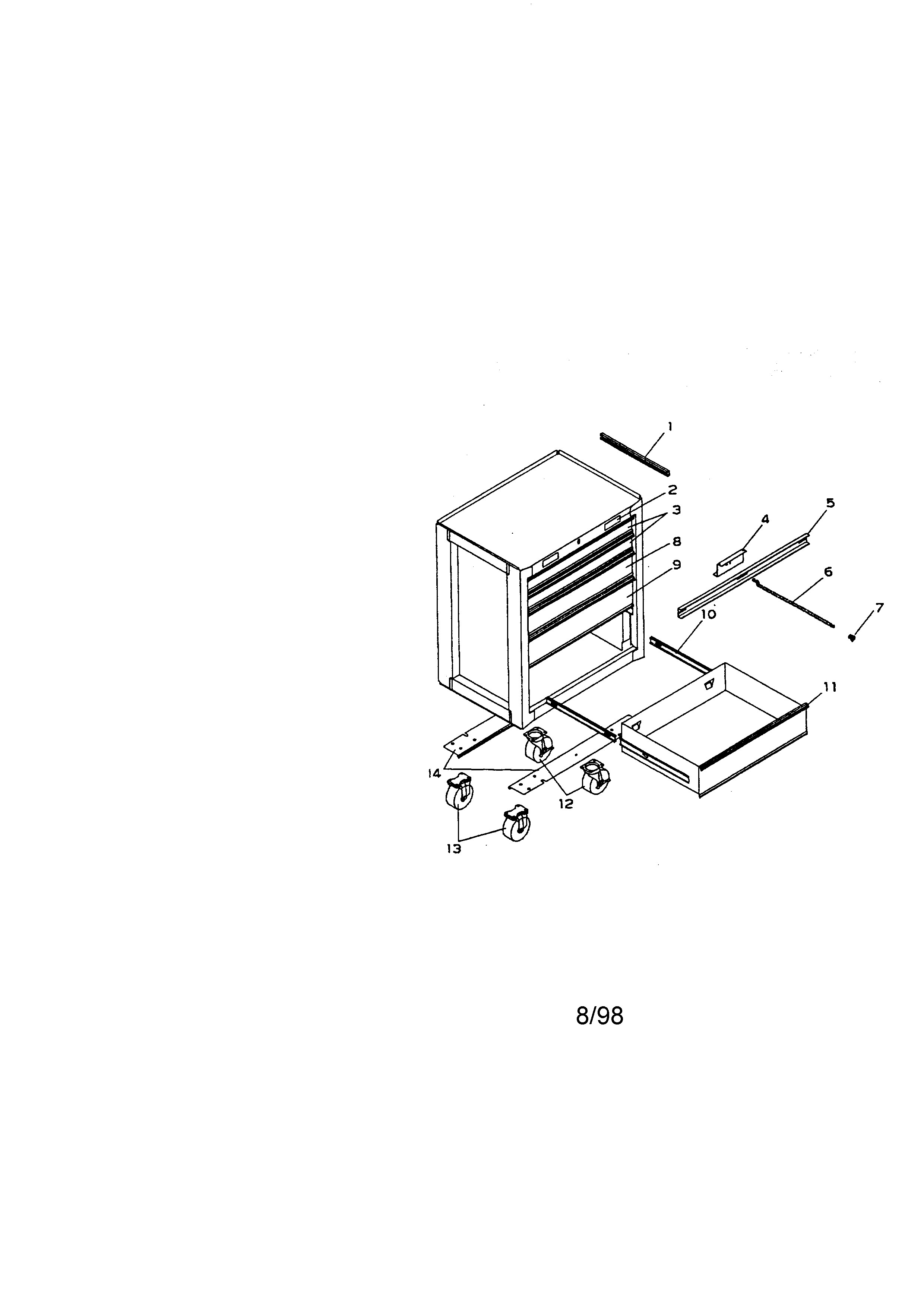 5 Drawer Professional Roll-away Diagram and Parts List for 706659950  Craftsman Tool Stand & Cart