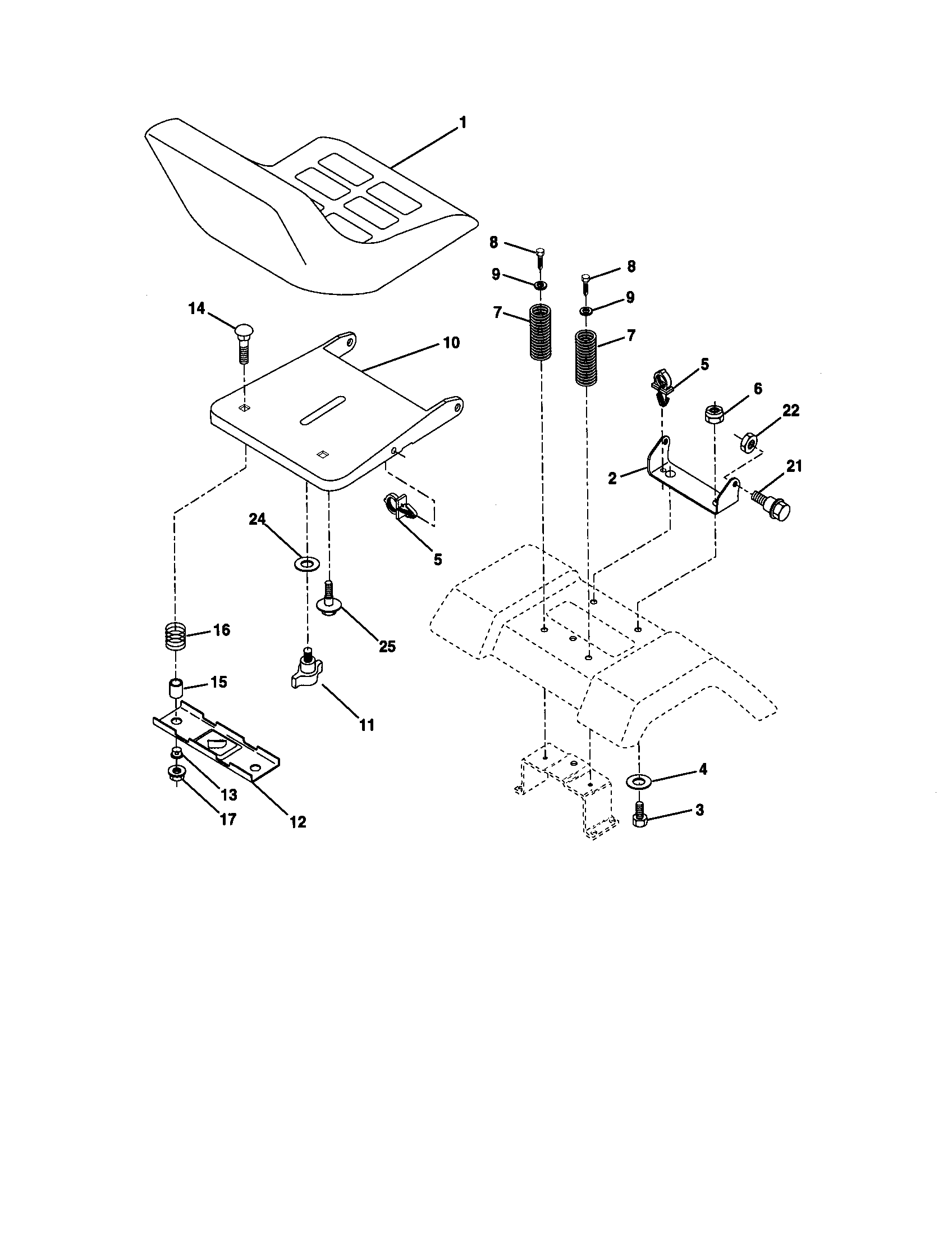 Seat Assembly Diagram and Parts List for 917270650  Craftsman Lawn Tractor