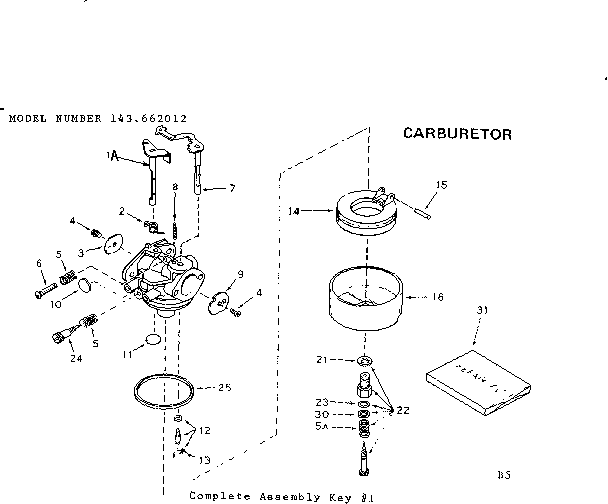 Carburetor Diagram and Parts List for 143662012  Craftsman Engine