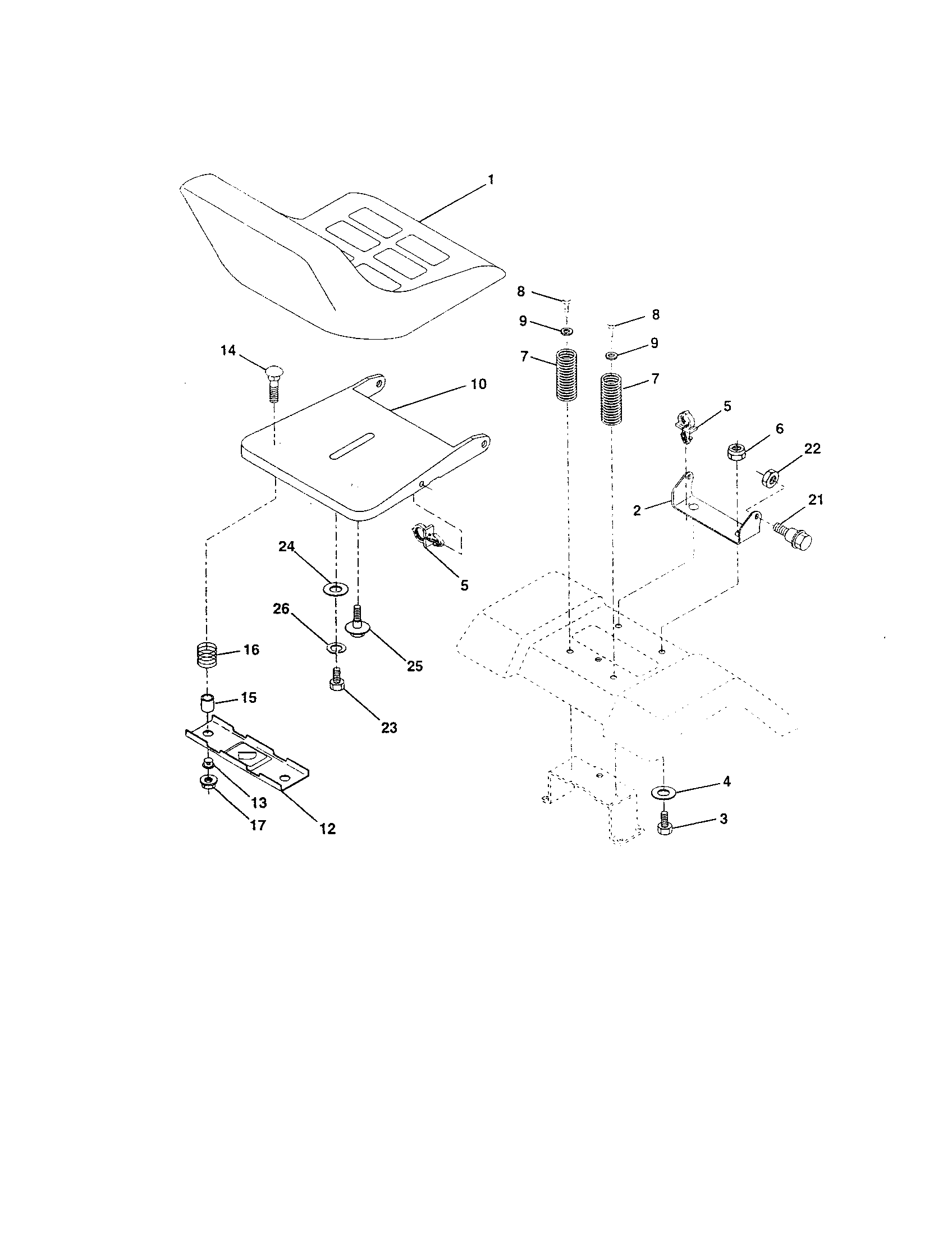 Seat Assembly Diagram and Parts List for 917252750  Craftsman Lawn Tractor