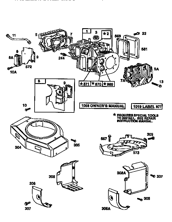 Engine 42a707-1300-01(71/500) Diagram and Parts List for 50042A707-1300-01  Craftsman Engine
