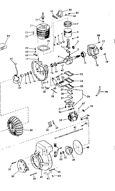 Engine Diagram and Parts List for 91760021  Craftsman Chainsaw