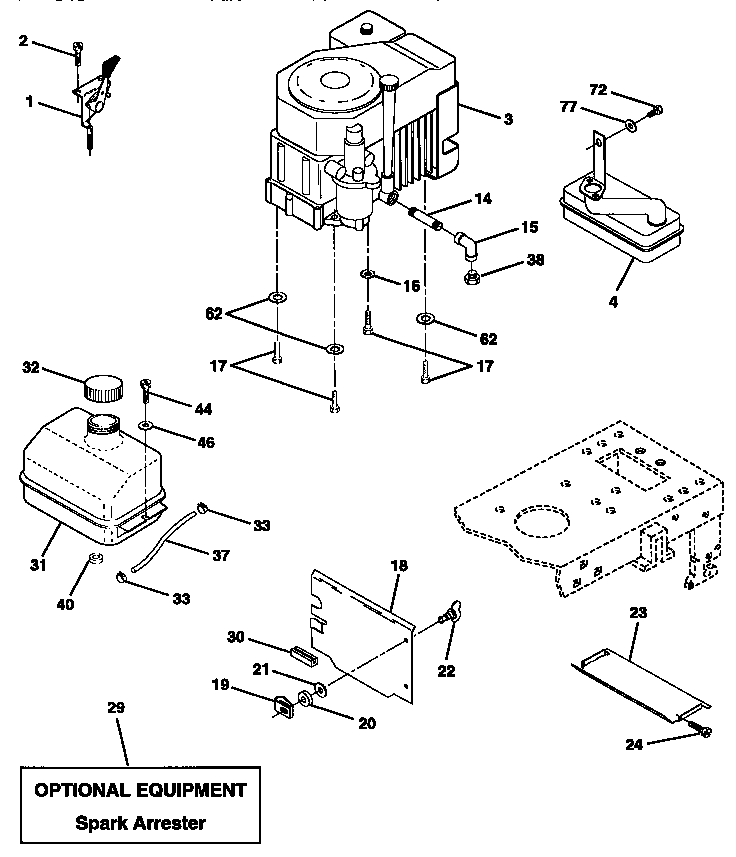 Engine Diagram and Parts List for 917257552  Craftsman Lawn Tractor