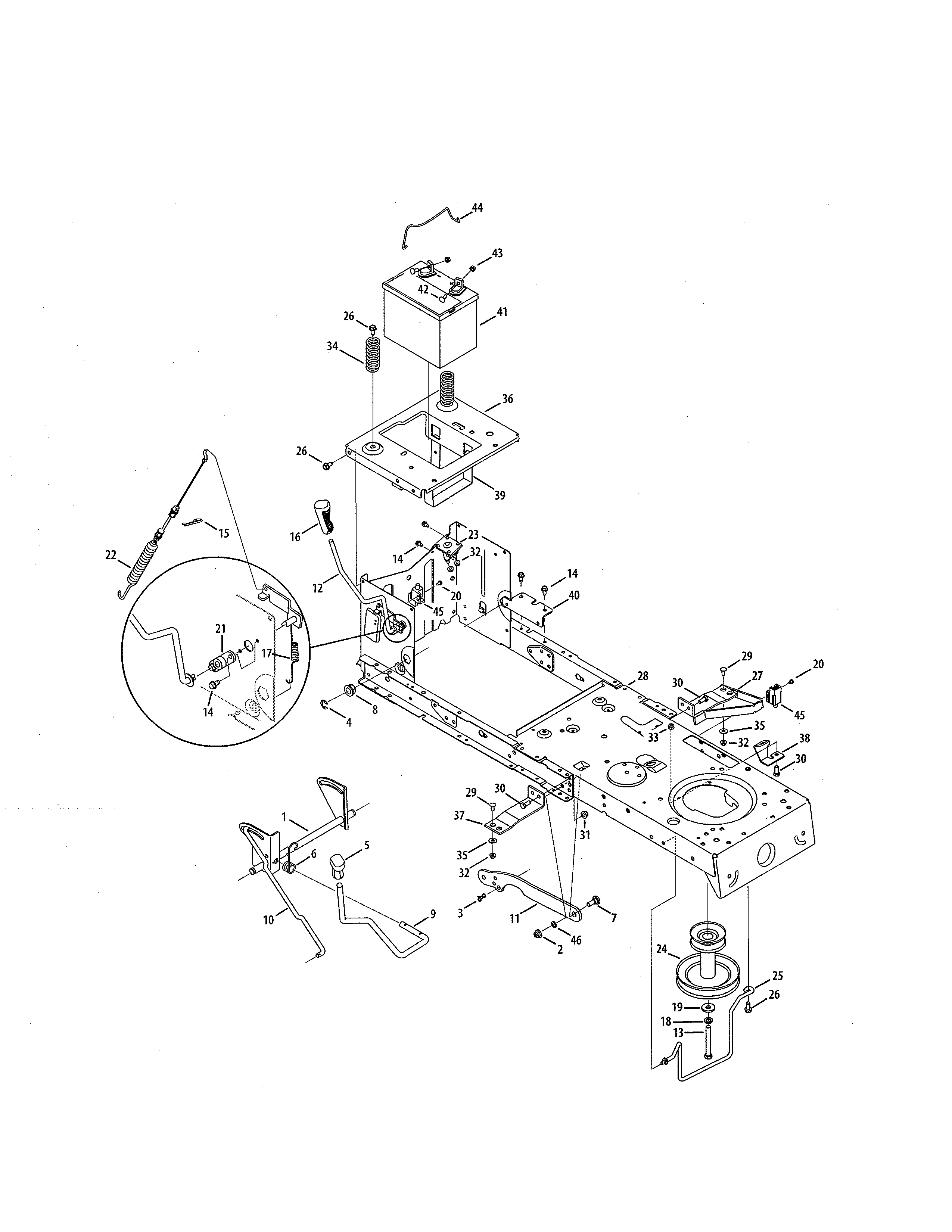 Battery/frame Diagram and Parts List for 247288862  Craftsman Lawn Tractor