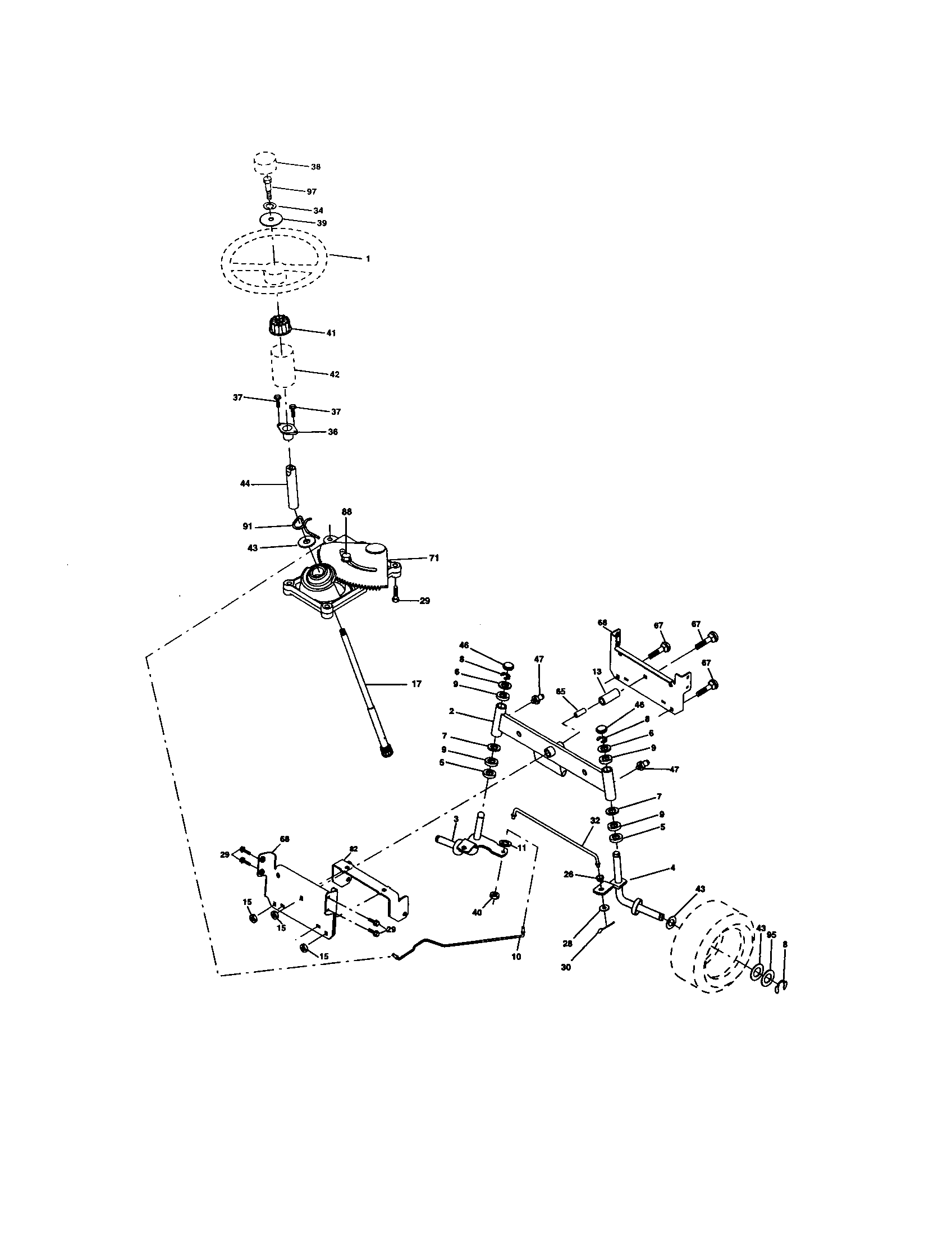 Steering Assembly Diagram and Parts List for 917275400  Craftsman Lawn Tractor