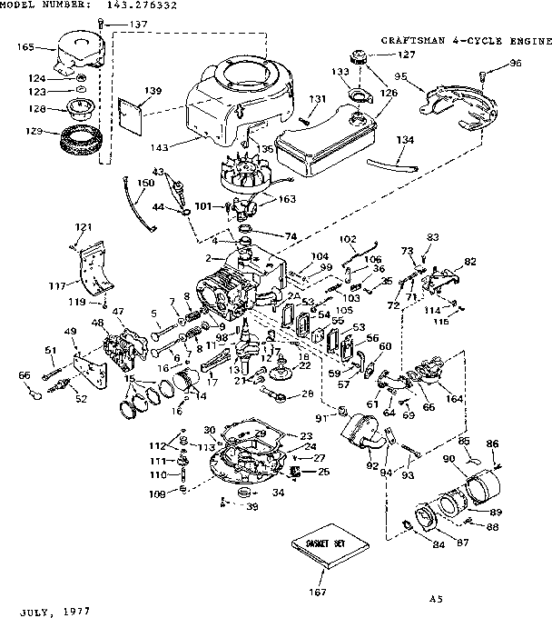 Replacement Parts Diagram and Parts List for 143276332  Craftsman Engine