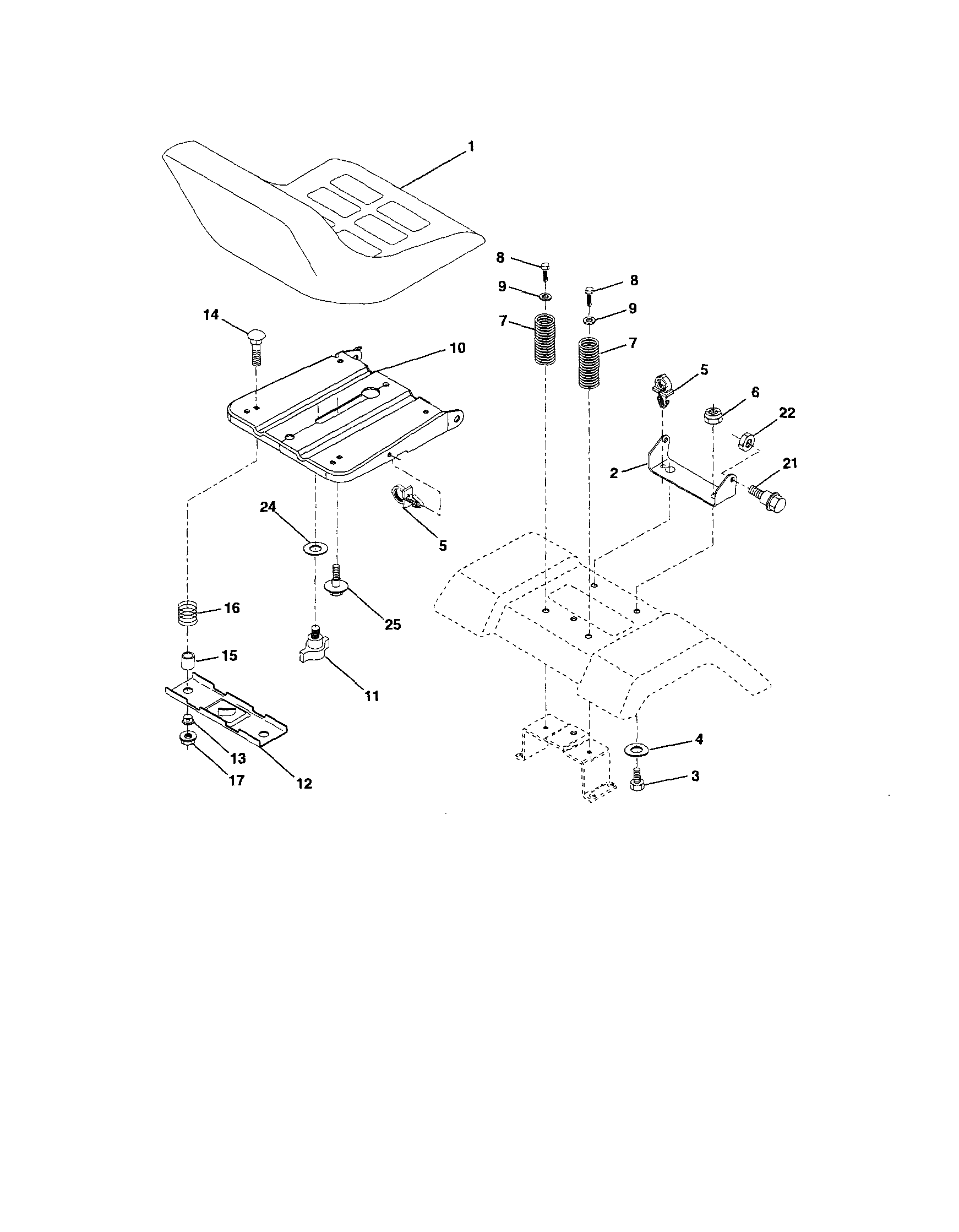 Seat Diagram and Parts List for 917253281  Craftsman Lawn Tractor