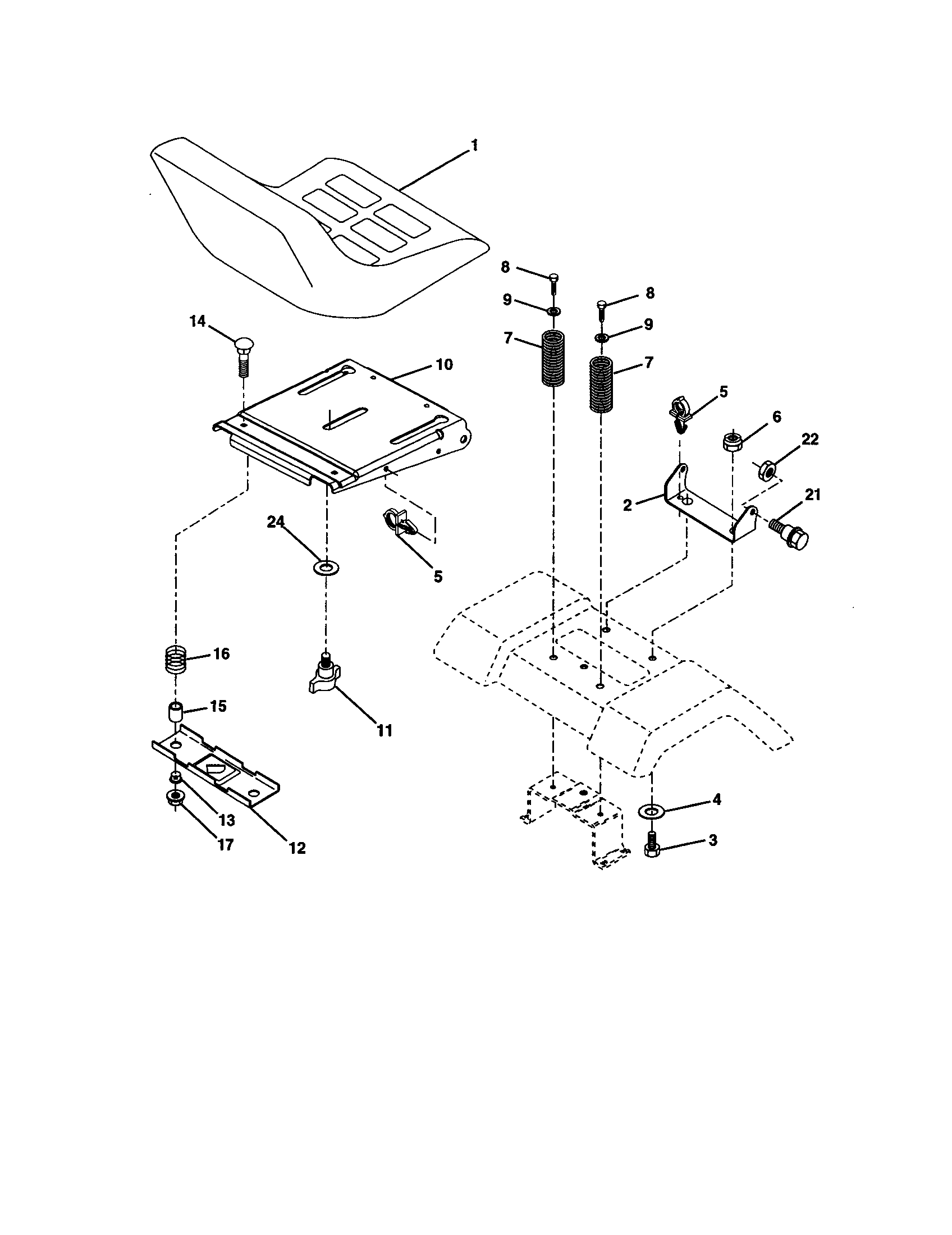 Seat Assembly Diagram and Parts List for 917277430  Craftsman Lawn Tractor