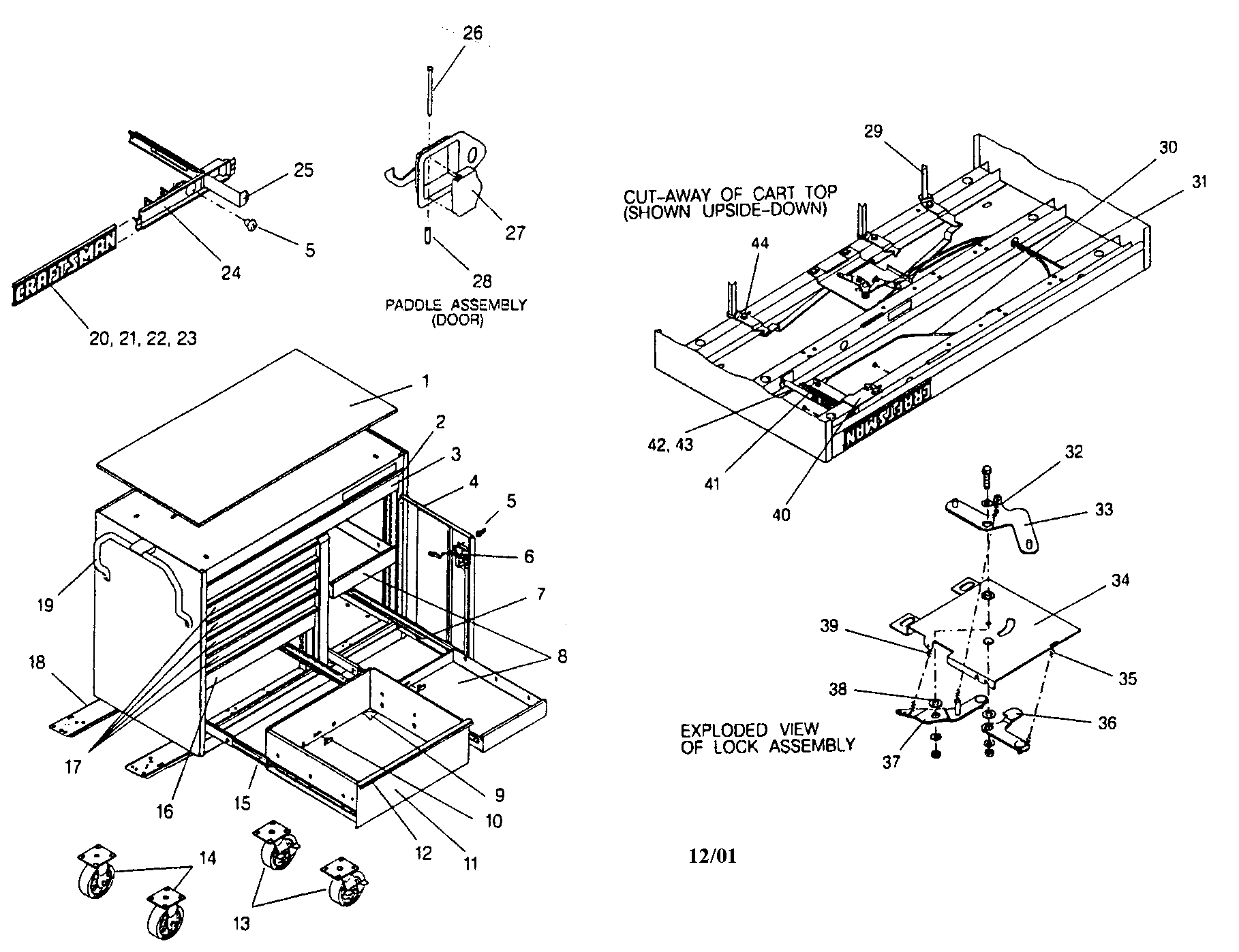 Tool Cart Diagram and Parts List for 706654772  Craftsman Tool Stand & Cart