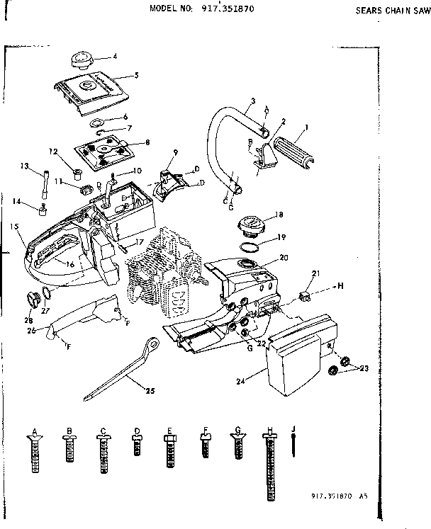 Main Frame Diagram and Parts List for 917351870  Craftsman Chainsaw