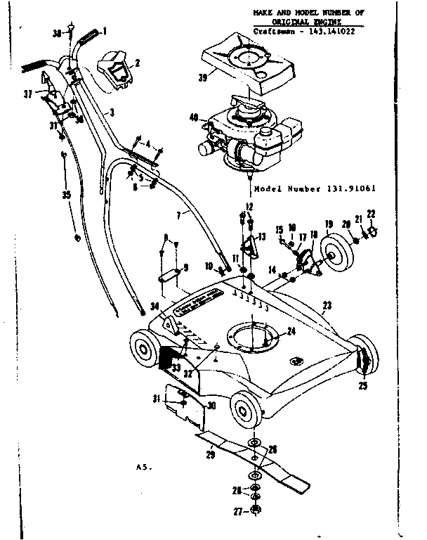 Replacement Parts Diagram and Parts List for 13191061  Craftsman Lawn Mower