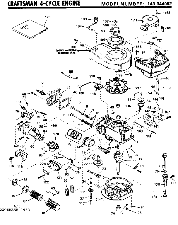 Replacement Parts Diagram and Parts List for 143344052  Craftsman Engine