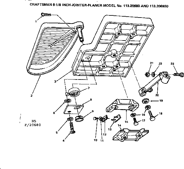 8 Inch Jointer Planer/infeed Table Diagram and Parts List for 113206930  Craftsman Planer Jointer