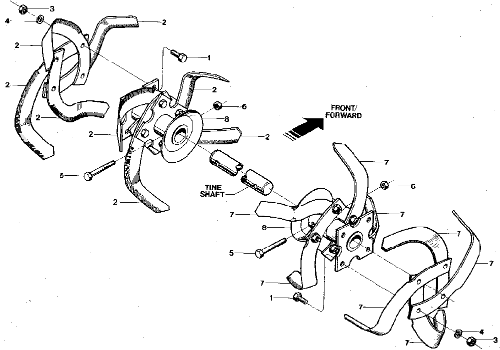 Bolo tines Diagram and Parts List for 98729905  Craftsman Tiller