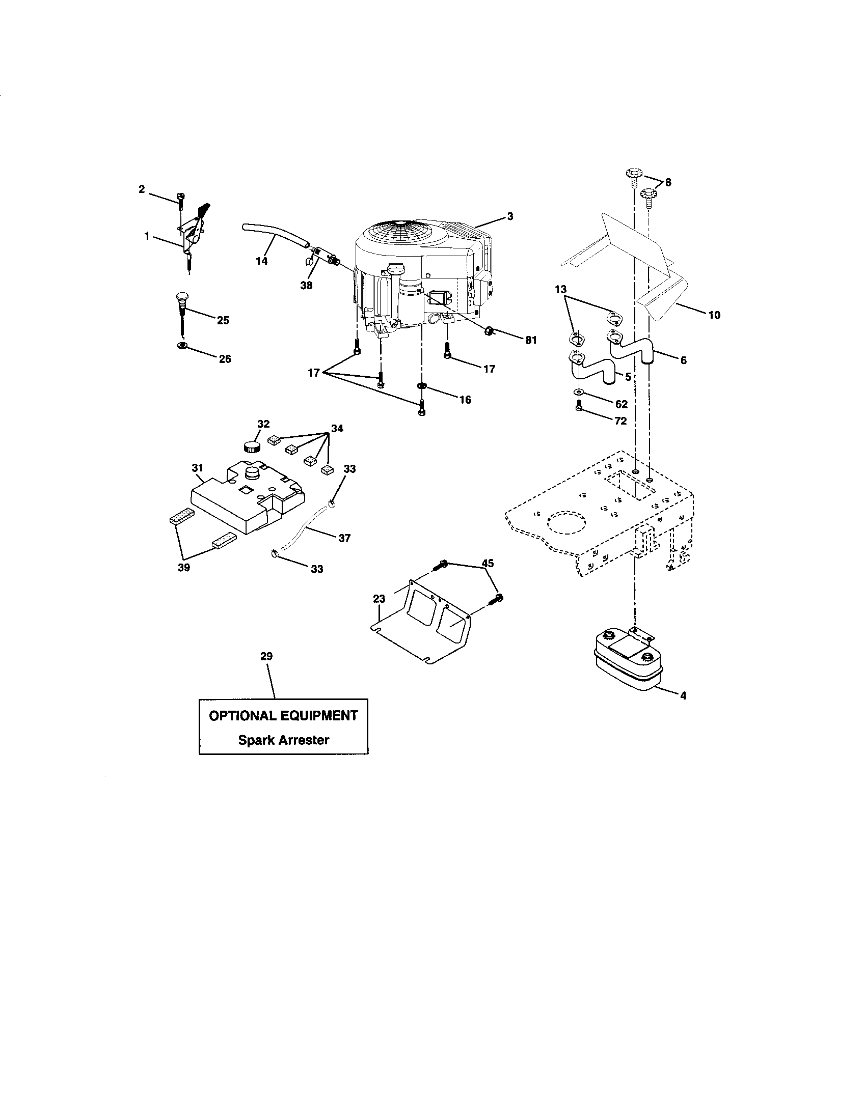 Engine Diagram and Parts List for 917273770  Craftsman Lawn Tractor