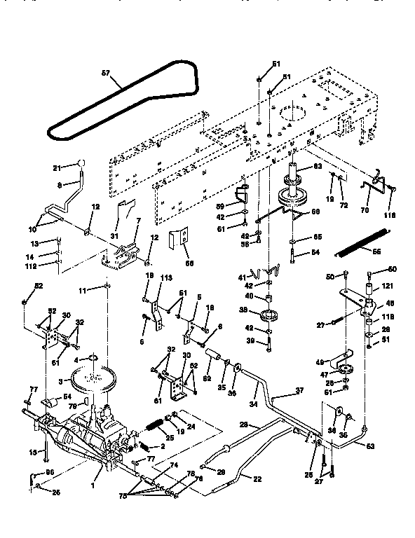 Drive Diagram and Parts List for 917258501  Craftsman Lawn Tractor