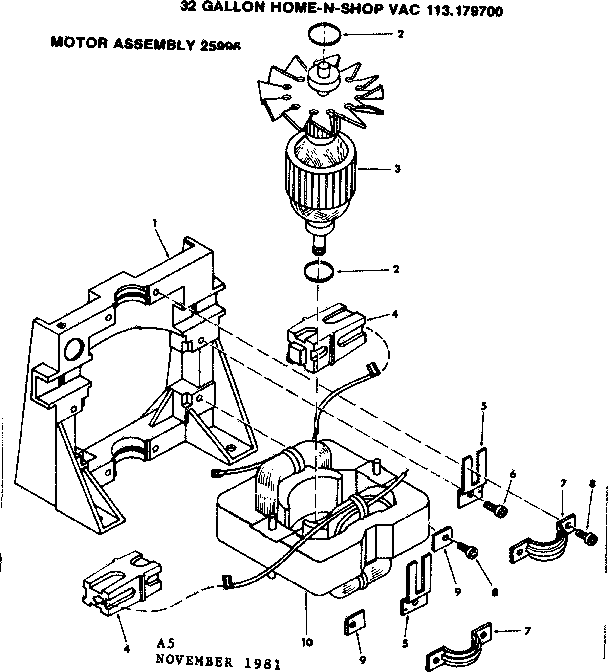 Motor Assembly 25996 Diagram and Parts List for 113179700  Craftsman Filters & Accessories