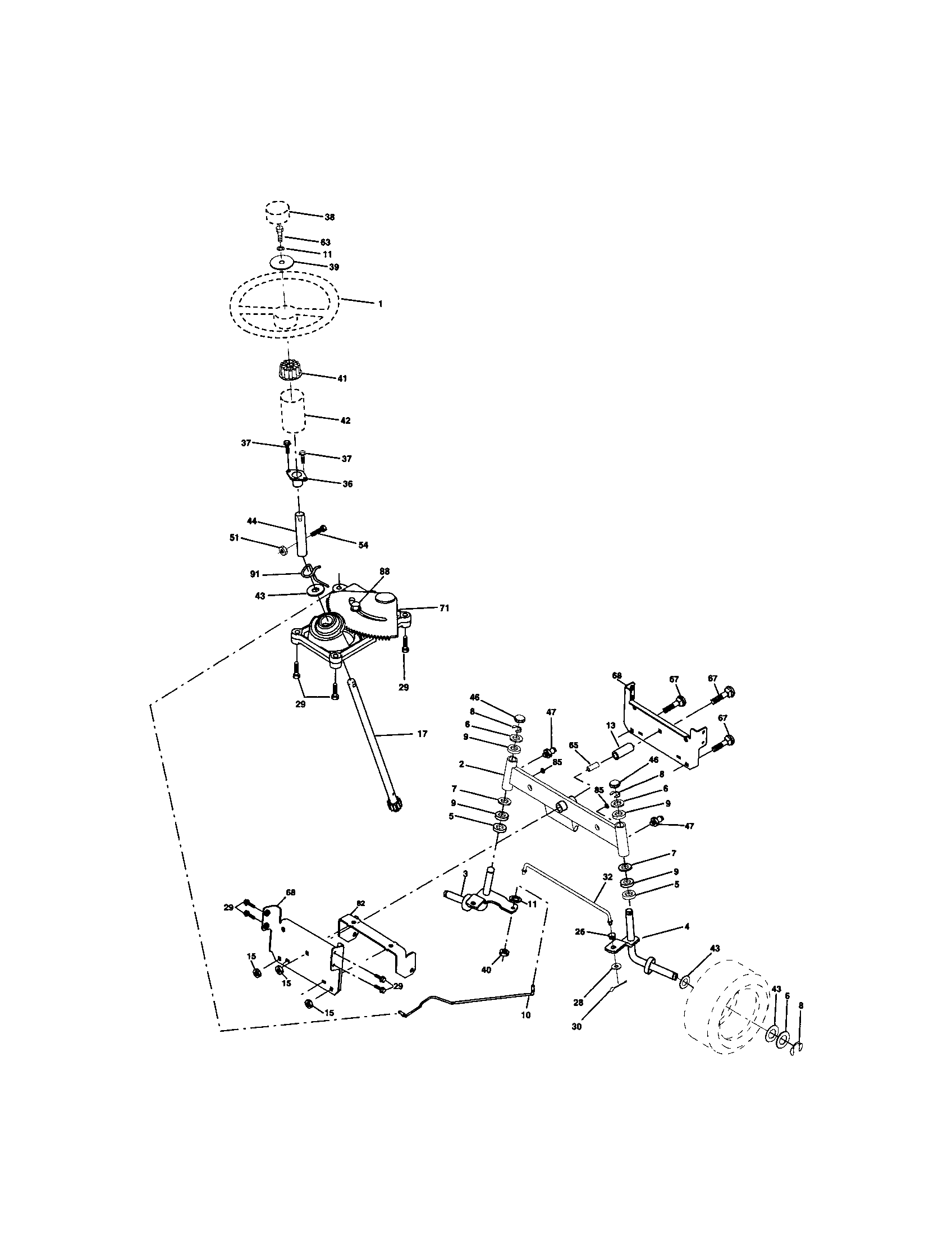 Steering Diagram and Parts List for 917271814  Craftsman Lawn Tractor