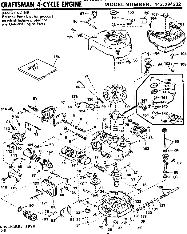 Replacement Parts Diagram and Parts List for 143294232  Craftsman Engine