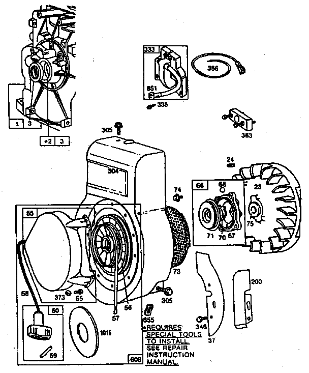 Flywheel Assembly And Blower Housing Diagram and Parts List for 500130202  Craftsman Engine