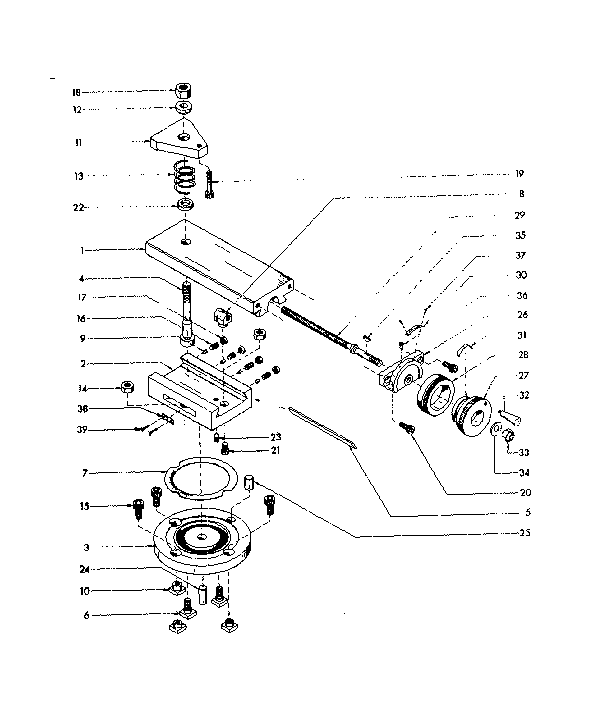 Swivel Base Assembly Diagram and Parts List for 2894  Craftsman Lathe